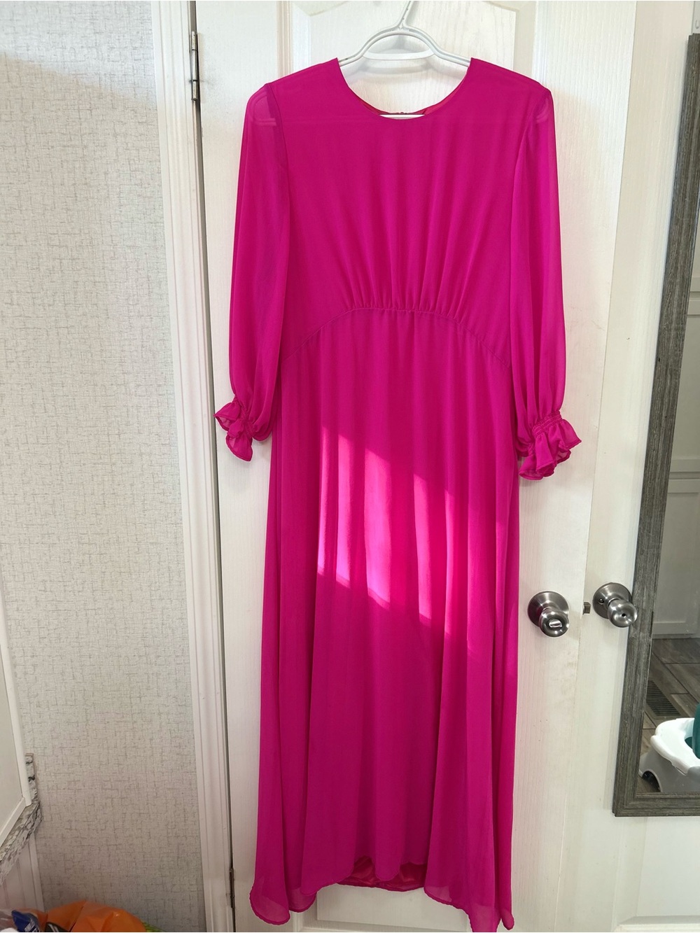 Vilagallo Hot Pink Long Sleeve Maxi Dress